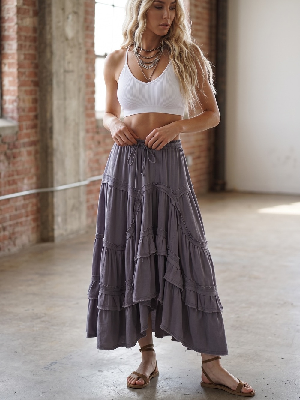 NWT Bluevelvet Boho Festival Asymmetrical High Low Ruffle Maxi Skirt - Picture 6 of 7